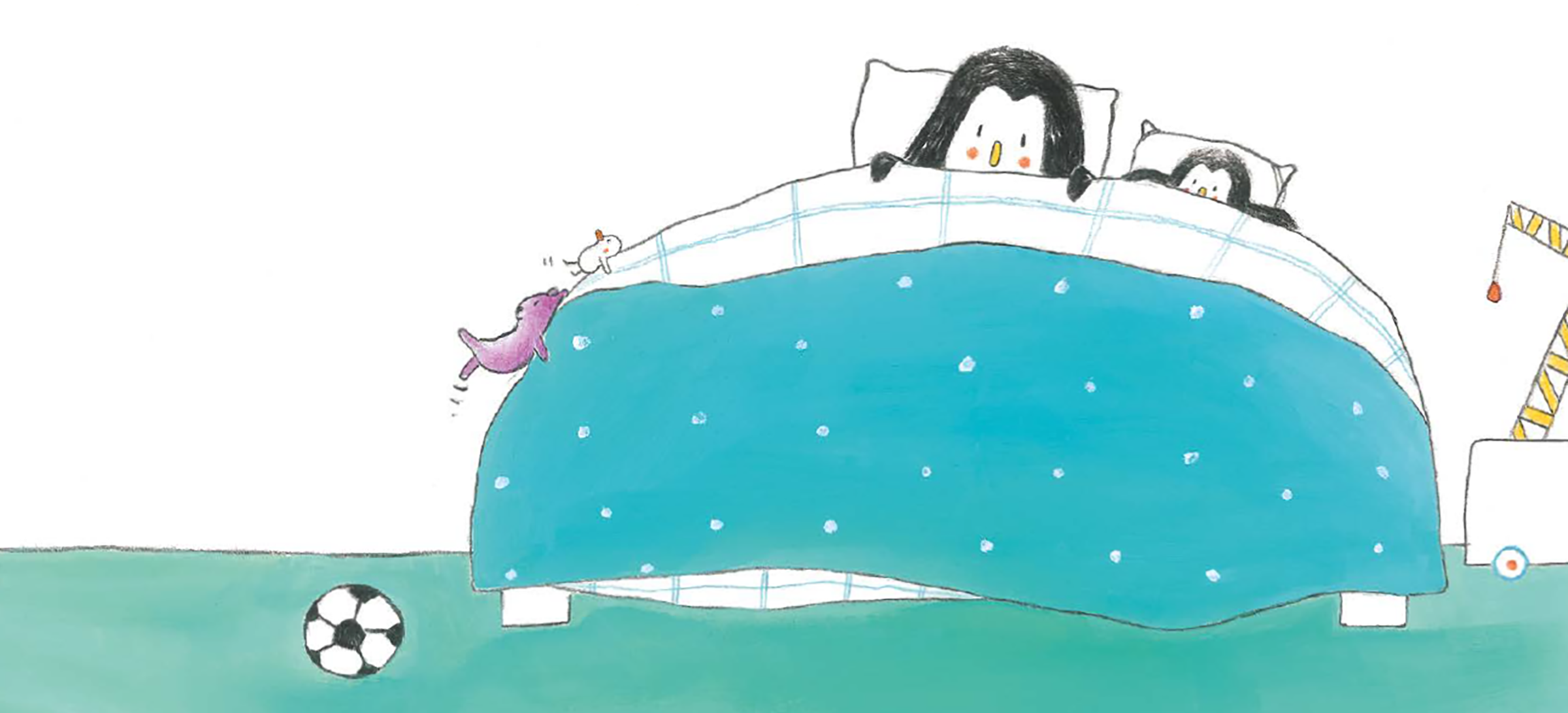 dessin de deux pingouins dans un lit
