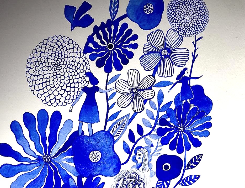 dessins en bleu et noir